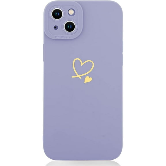 Compatible iPhone 14 6.1" 2022 Silicone Case for Women,Gold Size Heart Pattern Design Soft Liquid Silicone Shockproof Case, Side Cute Heart Pattern Slim Case for Ladies Girls(Purple)