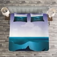 thumbnail image 3 of Ambesonne Underwater Quilted Bedspread Set 3 Pcs, Wild Sharks in Sea, King Size, Violet Petrol Blue, 3 of 3