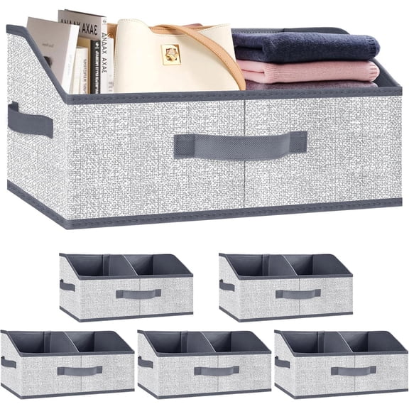 Closet Storage Bins 6 Pack, Large Closet Organizer Baskets with Divider & Handle