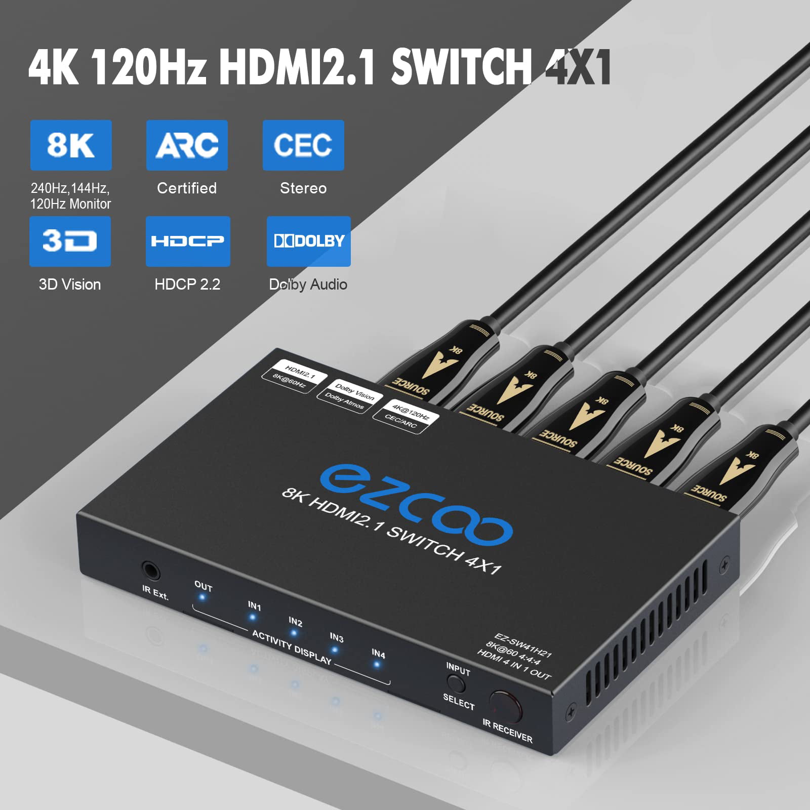 DISCOUNTED! 8K HDMI 2.1 Switch 4K 120Hz 4x1 48Gbps VRR CEC ARC HDCP2.3  HDR10 8K