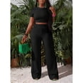 thumbnail image 4 of AURA Womens Plus Size Two Piece Outfit Wrinkled Strap Top and Pants Set Casual Summer Bigsize Matching Set, 4 of 5