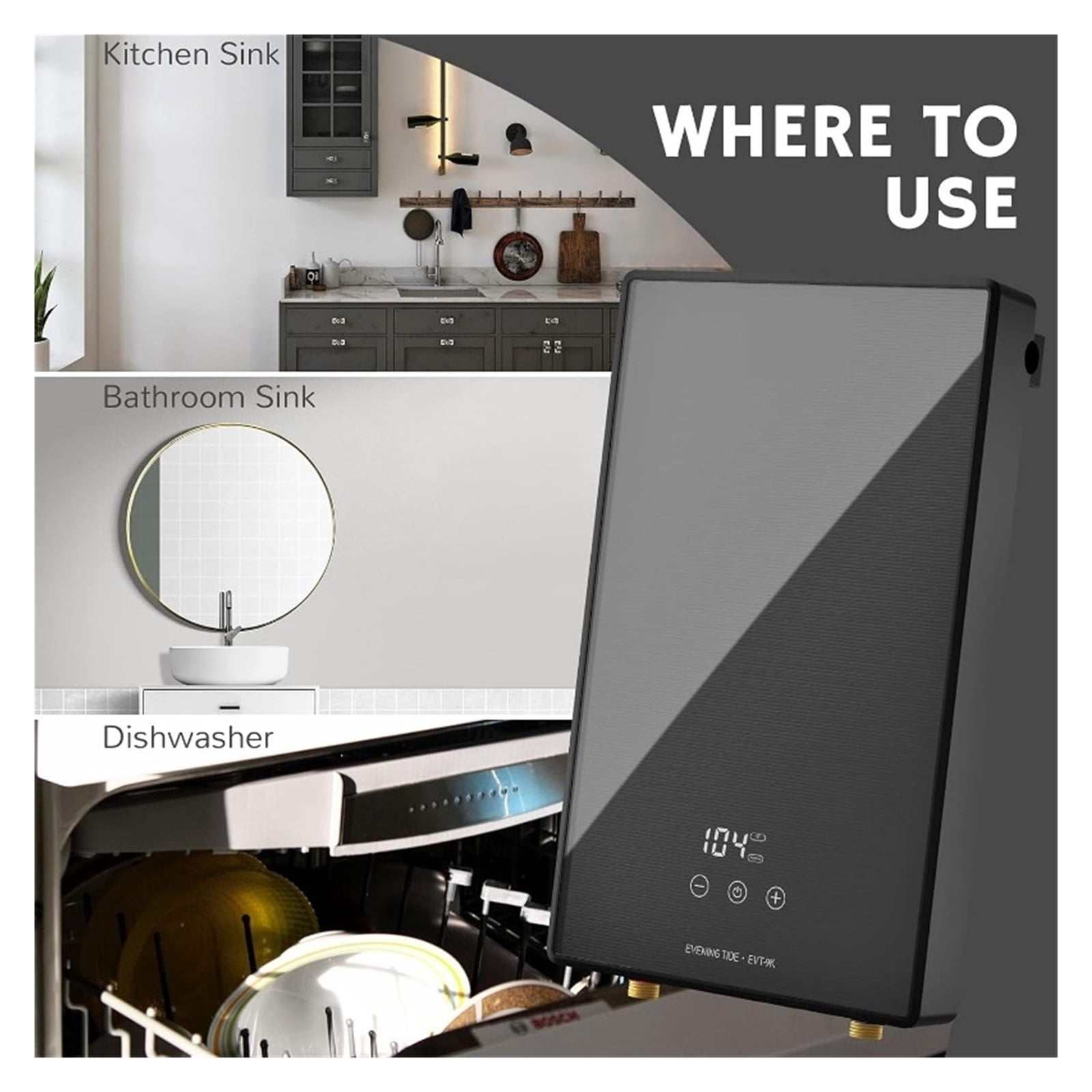 Electric Tankless Water Heater, Endless On-Demand Hot Water - Self Modulates To Save Energy Use - For Sink And Faucett ,Safety Protections