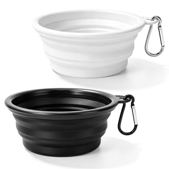 2-Pack Collapsible Pet Bowls for Food & Water, Portable Travel Bowls for Dogs & Cats with Carabiner Clips