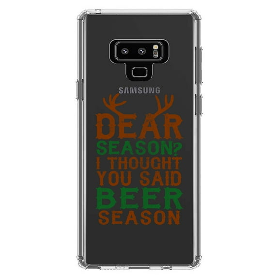 DistinctInk Clear Shockproof Hybrid Case for Samsung Galaxy Note 9 - TPU Bumper Acrylic Back Tempered Glass Screen Protector - Dear Season? I Thought Beer Season