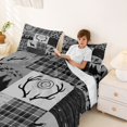 thumbnail image 3 of Manfei Dark Plaid Queen Sheets,Rustic Wood Mountain Queen Sheet Sets,Gray,4pcs,1 Flat Sheet, 1 Fitted Sheet and 2 Pillowcases, 3 of 6