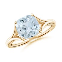 ANGARA Natural Solitaire 1.95 ct Aquamarine Split Shank Engagement Ring in 14K Yellow Gold for Women (Size-8mm) | March Birthstone, Anniversary, Jewelry Gift for Women | Natural Aquamarine Ring
