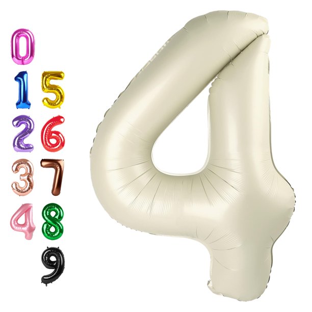 Globo número 4 color crema de 40 cm para decoración de cuarto cumpleaños
