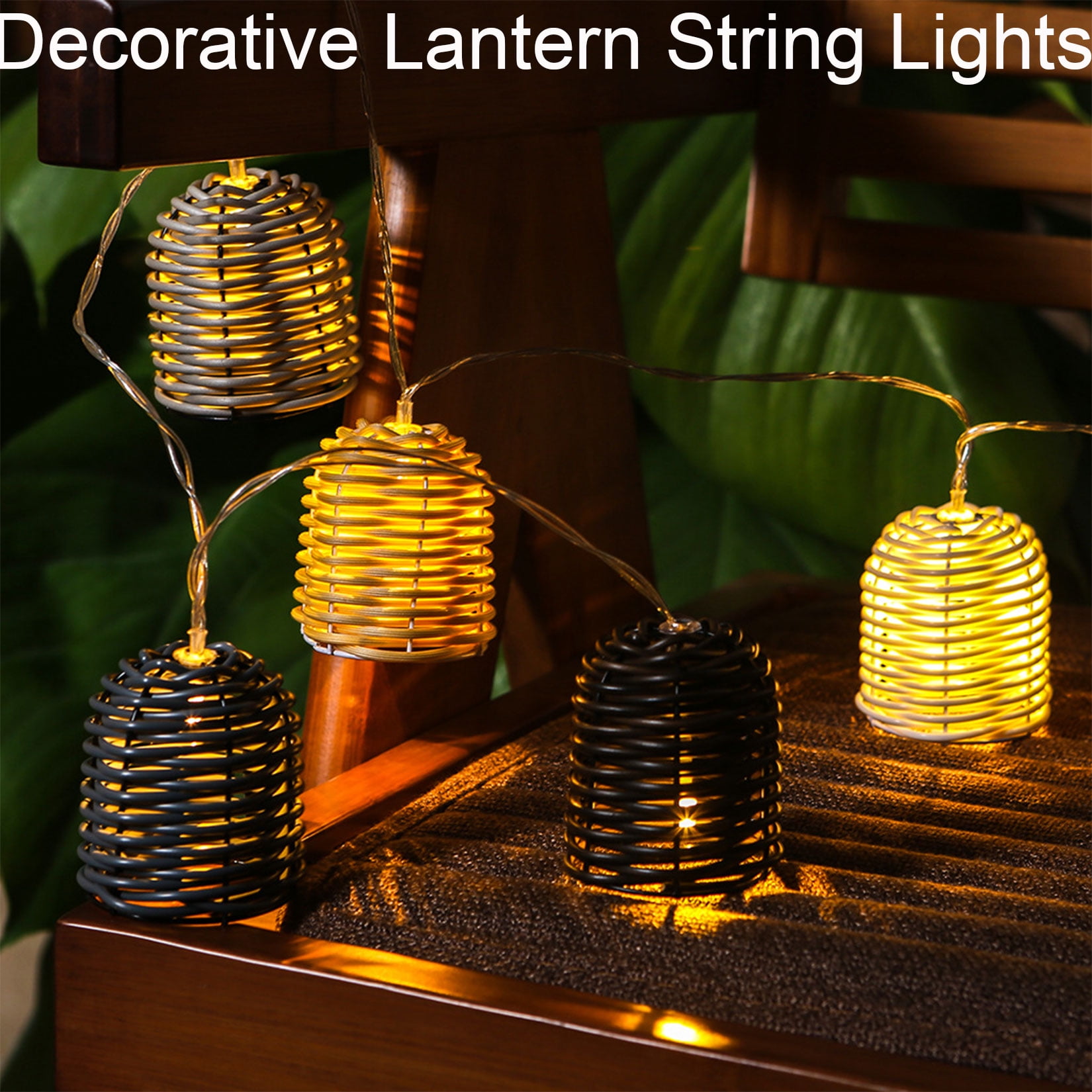 Decorative Outdoor Patio String Lights - 10 Lights Globe Rattan Wicker Ball String Lights Indoor Outdoor Patio Bell String Light for Home Pergola Porch Party Backyard