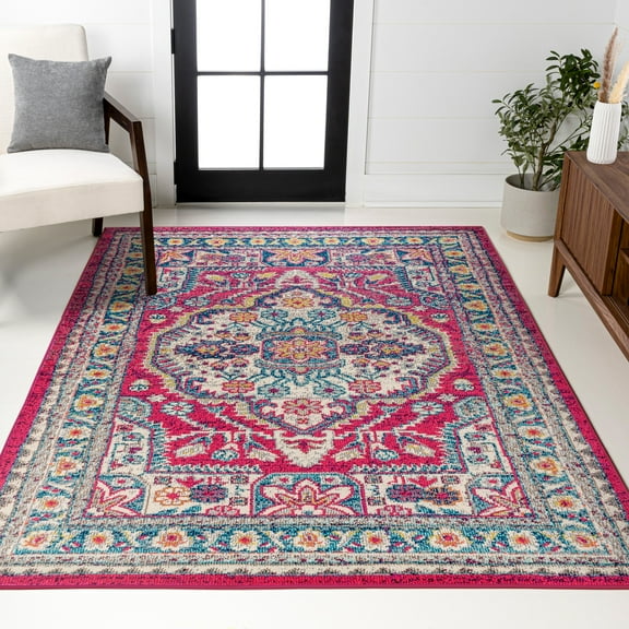 JONATHAN Y BOHEMIAN FLAIR 3 x 5 Area Rug, Vintage Medallion - Pink/Ivory, BMF102B-3
