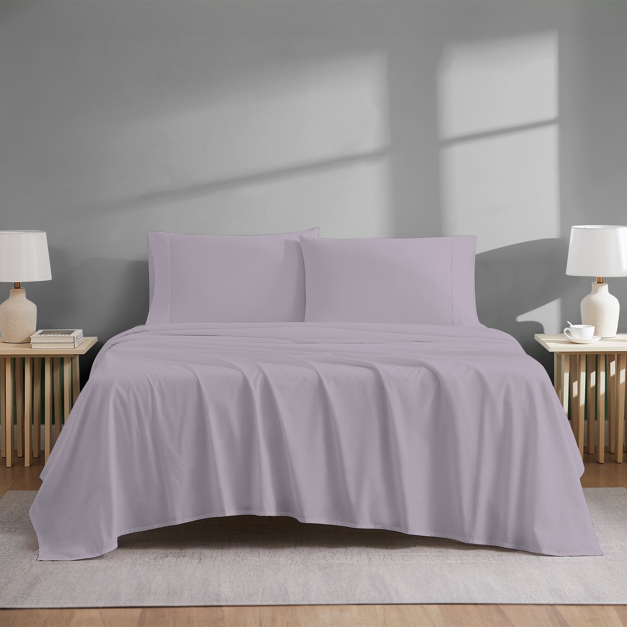 Purity Home 100% Organic Cotton Brushed Percale, Breathable, Super Soft, & Cozy 4-Piece Bedsheet Set, King, Lavender