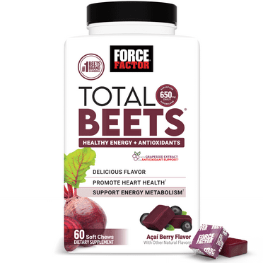 Total Beets, Beet Root Soft Chew Supplement, Beetroot Gummies Alternative, 60 Chews, by Force Factor