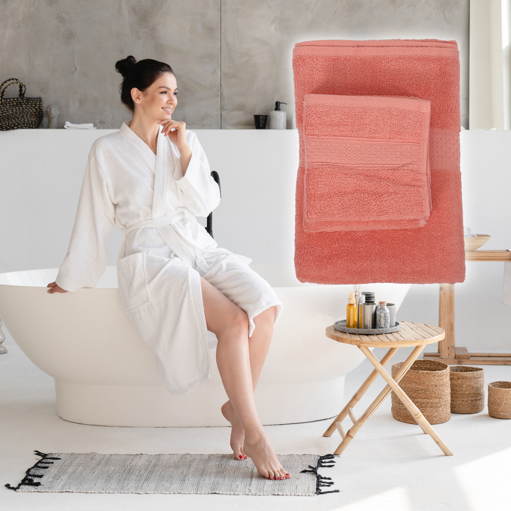 Unique Bargains 3 Pcs Cotton Bath Towel Plain Soft Absorbent Cotton Red