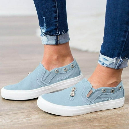 

Duretiony Women Flat Shoes Zipper Lightweight Breathable Anti-slip Canvas Shoes for Spring New