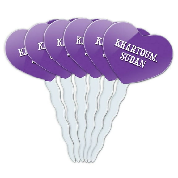 Khartoum Sudan Heart Love Cupcake Picks Toppers - Set of 6