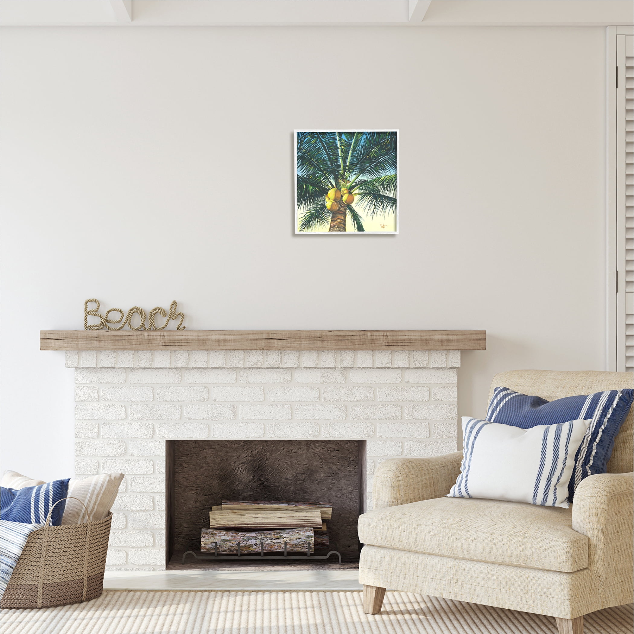 Stupell Industries Branching Out Palm Tree Botanical & Floral Painting White Framed Art Print Wall Art, 17 x 17