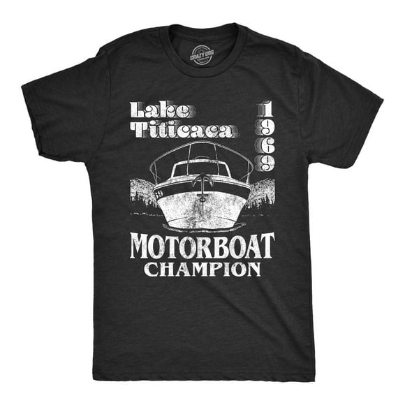 T-shirt pour Hommes Lake Titicaca 1969 Champion de Bateau à Moteur Chandail de Camping Drôle (Noir Chiné) - TTG