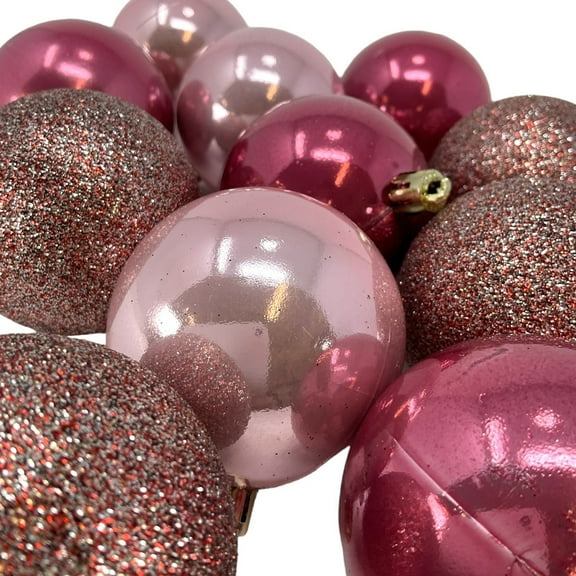 2 Inch Shiny & Glitter Pink Shatterproof Plastic Christmas Ornaments 12 Piece Set
