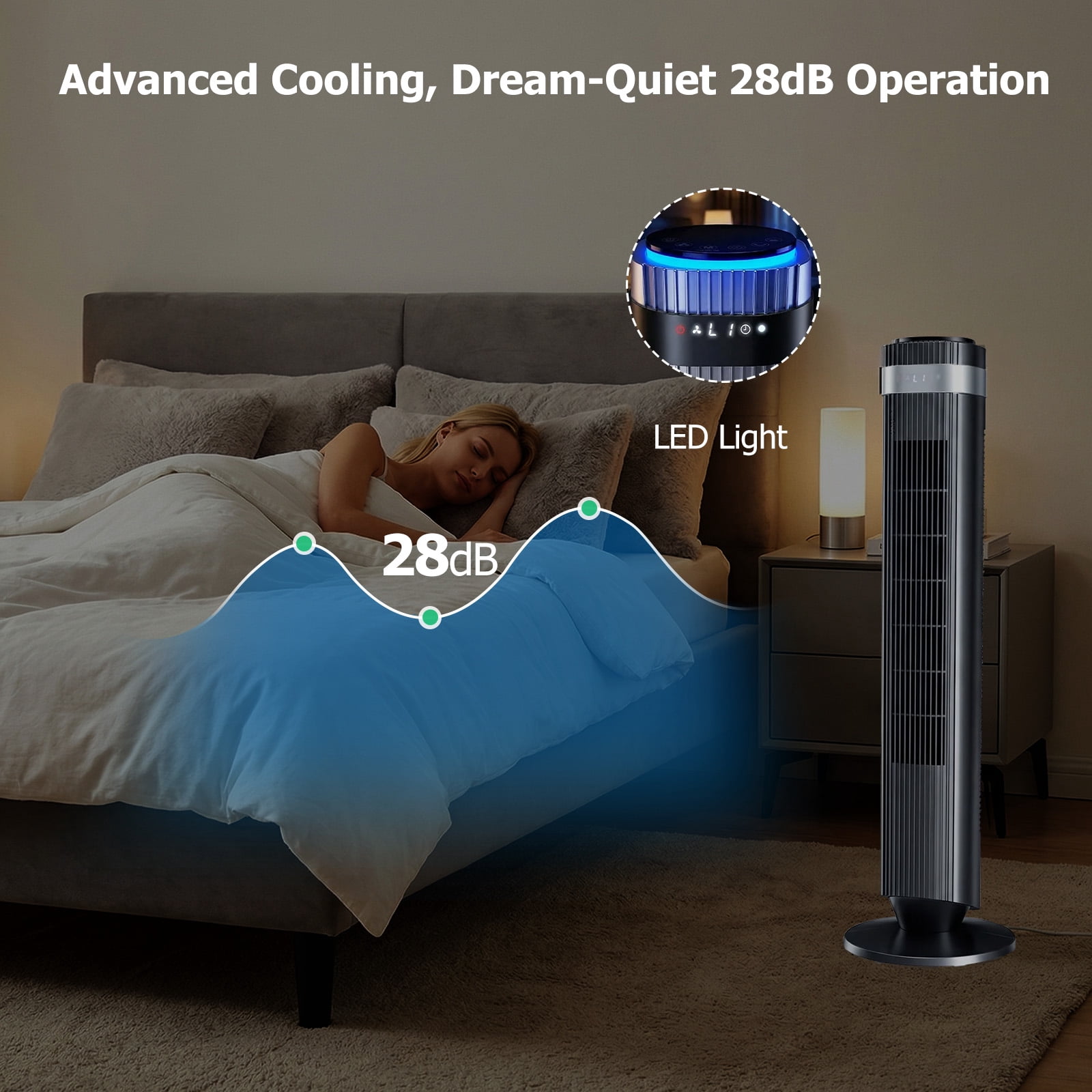 Simenmax Tower Fan, 36'' Bladeless Floor Fan with Remote, 12H Timer, 5 Speeds & 4 Modes, 28dB Quiet Standing Fan for Bedroom, Home, and Office,Black