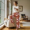 thumbnail image 6 of Psesaysky Orange Tropical Palm Leaves Print Wide Leg Casual Pants for Women High Waisted Vacation Travel Trousers Business Casual Slacks Drawstring Flowy Palazzo Pant, Size L, 6 of 7