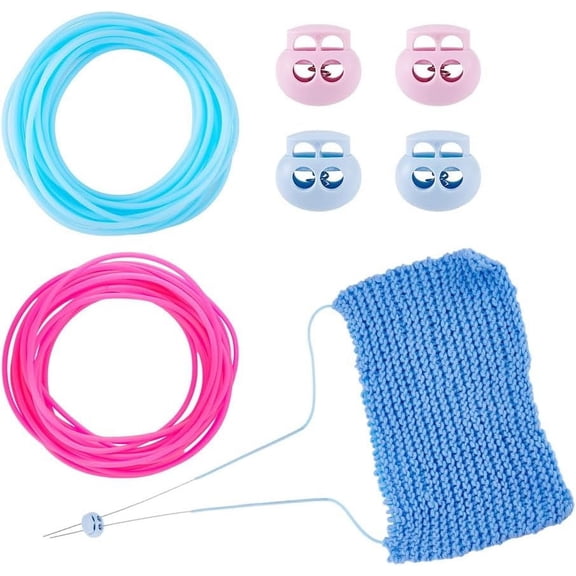 6.56 Yards Knitting Cords with Knitting Needle Stoppers 2mm Knitting Stitches Holder Knitting Barber Cord Stitch Keeper for Bracelet Necklace Beading Deep Pinkeep Sky Blue