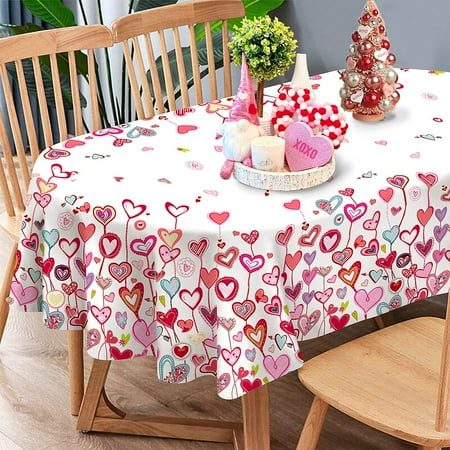 

Mindunm Oval Valentines Tablecloth Pink Heart Border Valentine s Day Table Cloth for Oval Tables 60 x 84 Perfect for Kitchen Dinner Valentine s Day Date Restaurant Decoration Holiday Dining Room