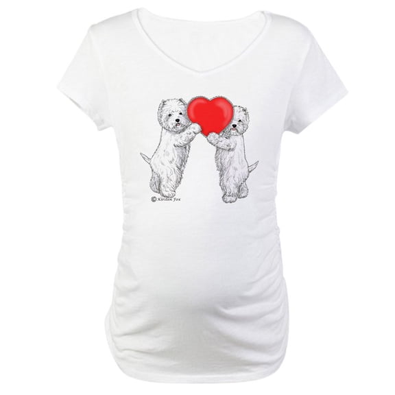 CafePress - Westies With Heart Maternity T Shirt - Cotton Maternity T-shirt, Cute & Funny Pregnancy Tee