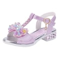 thumbnail image 3 of JUMEYU Girl Dress Shoes Girls Sandals Low Heel Dress Pump Ankle Strap Two Strapped Bow Flower Party Shoes for Little Kid/Big Kid Size 2 (Beige,Big Kids 2), 3 of 6