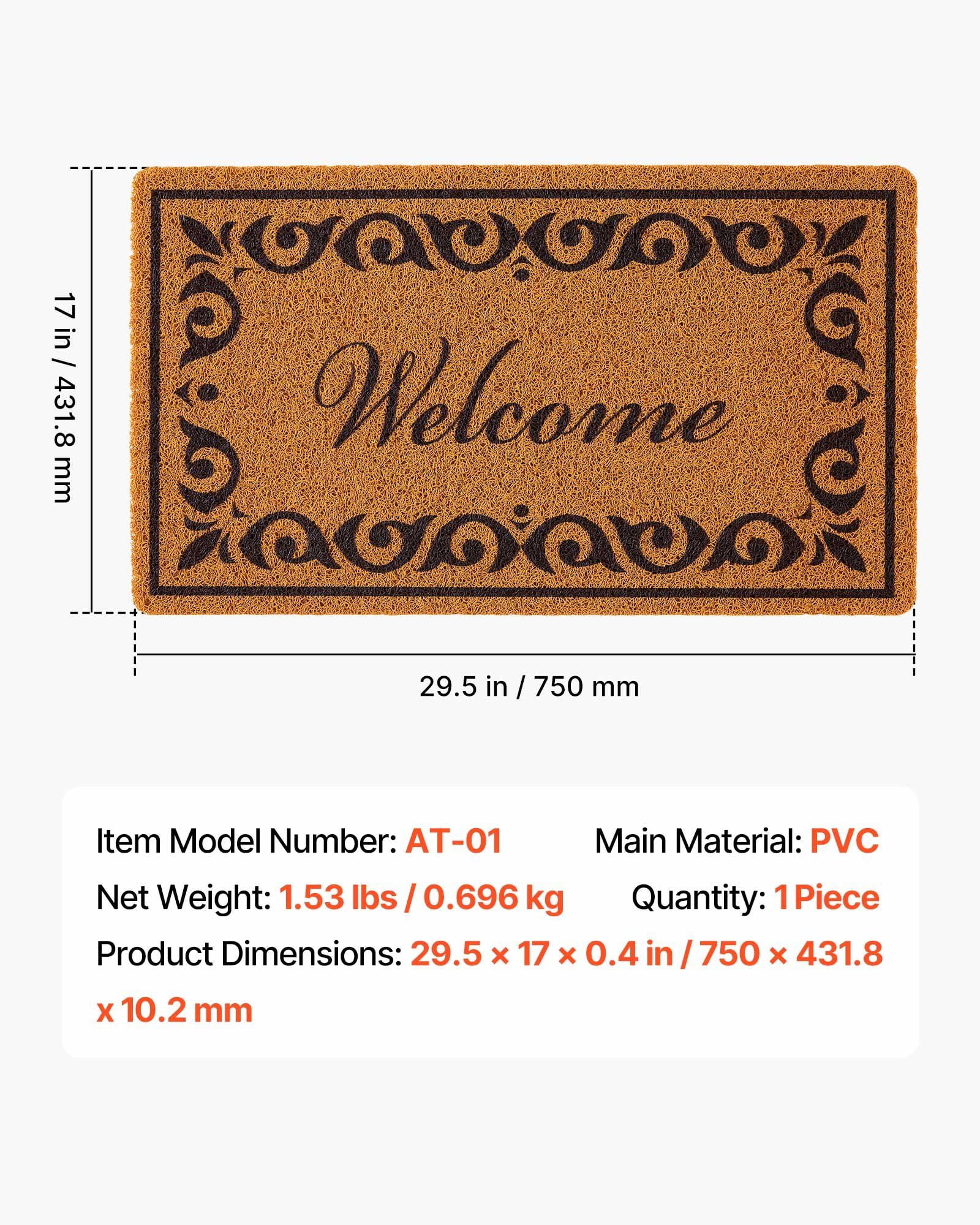 29.5x17 Inch Outdoor Entrance Doormat, All-Weather Faux Coir Welcome Mat with Non-Slip Rubber Backing for Front Door, Porch, Deck