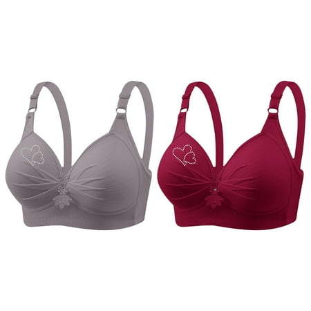 Itsame 2PC Bras for Women s Full Support Everyday Casual Bra Set Breathable Wireless Comfort Bralette Red Size M