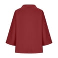 thumbnail image 4 of Loose Fit Women's 3/4 Sleeve Tops Collared V-Neck Solid Blouses Soft Breathable Clothes Perfect Shirts for Daily Office and Home Wear, 4 of 5