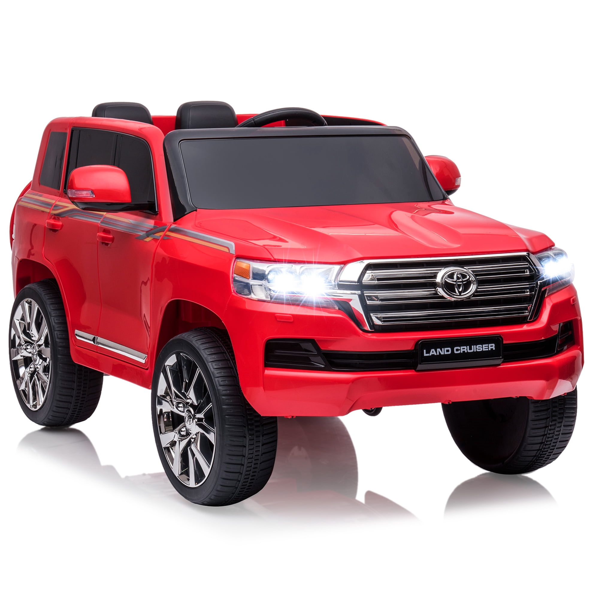 Kids Ride-On Car 2 Seaters,12V Toyota Land Cruiser Electric SUV Police Car Battery Powered Toy Truck with Remote Control,2 Motors, 3 Speeds, Music, Horn, LED Lights