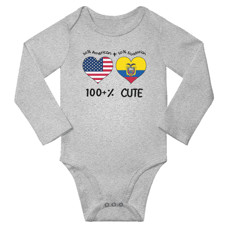 

50% American + 50% Ecuadorian = 100+% Cute Baby Long Slevve Bodysuits Unisex Gifts (Gray 6-12 Months)