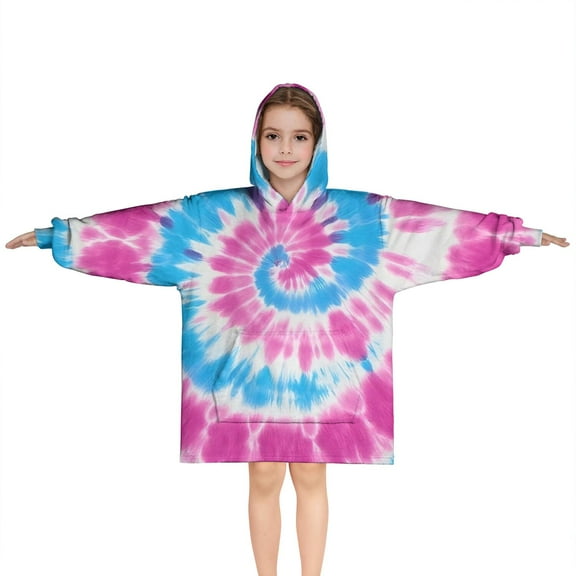 Pink Blue Tie Dye Spiral Blanket Hoodies for Kids 6-13YR Oversize Wearable Blanket Hoodies for Boys Girls Teens