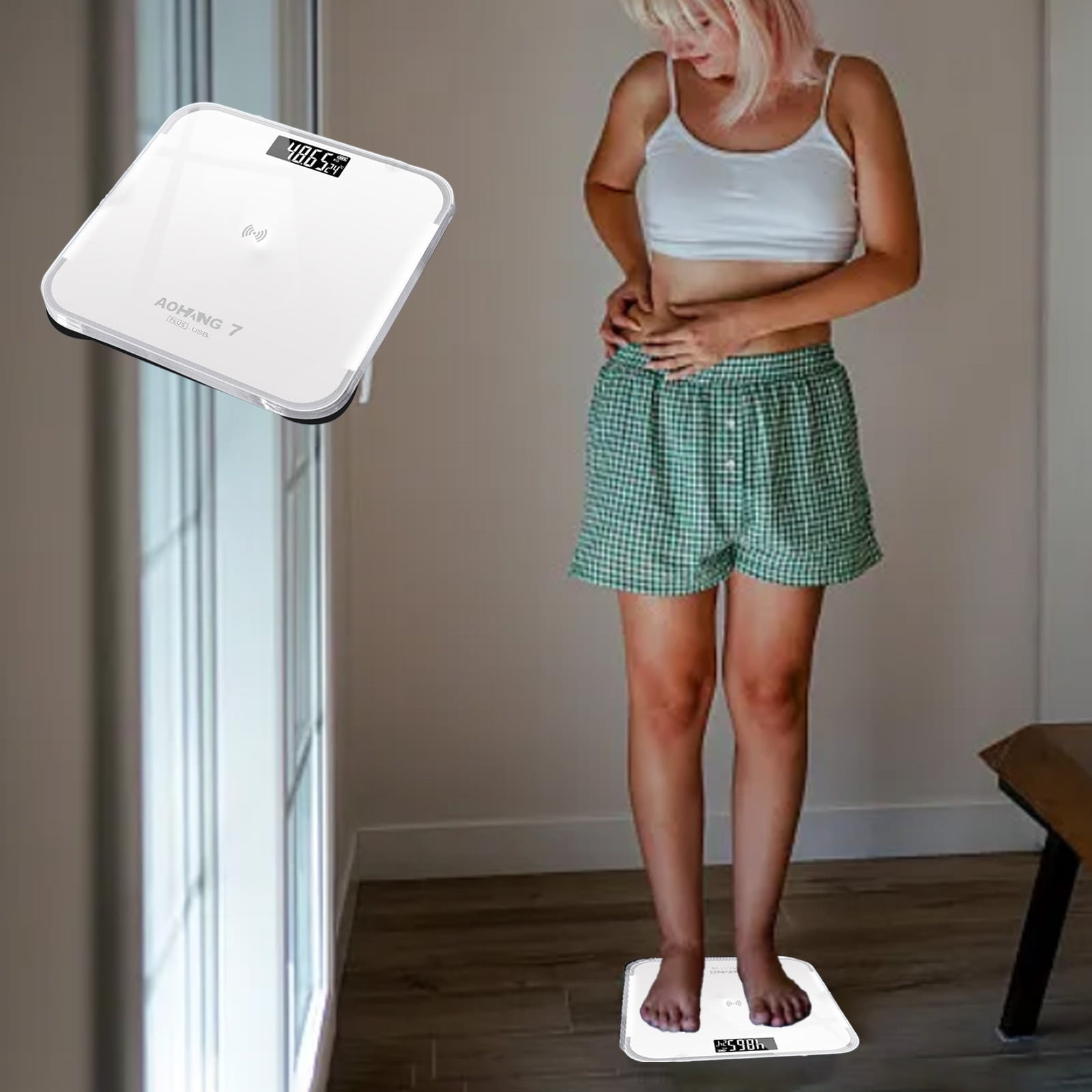 PureCasa Smart Scale for Body Weight & Fat Percentage, Durable Accurate Digital Bathroom Scale with LCD Display, Household Weight Scale Rechargeable for Fitness, 10.2"x10.2"x1", 1PC, White