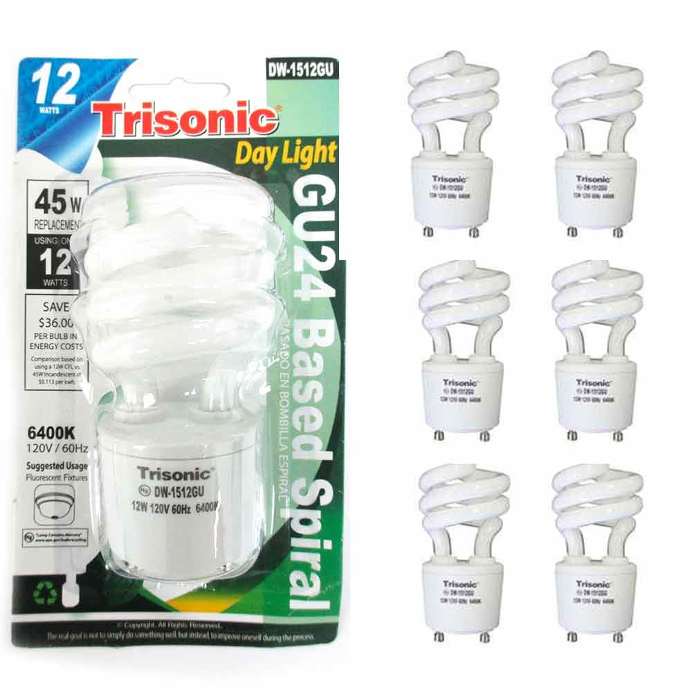 6 Pc Mini Bulb Daylight Light 12W Energy 45 Watt Output Spiral White