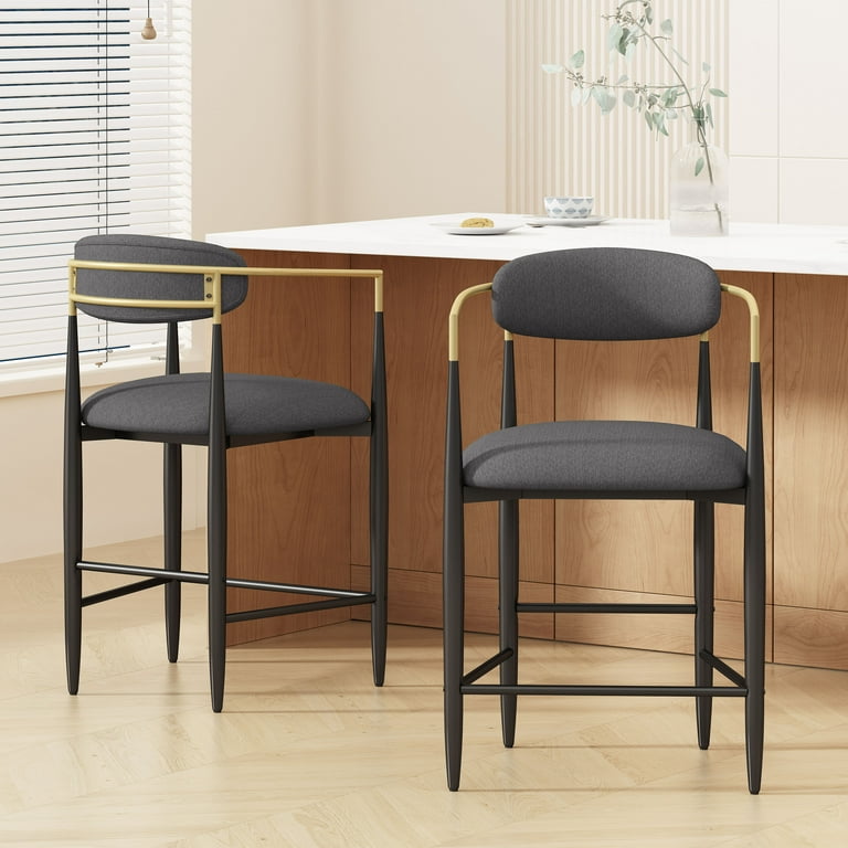 Camas Modern Fabric Upholstered Iron 25 Inch Counter Stools Set
