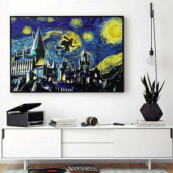 Harry Potter riding broom Starry Night 11 x 17 Inch Poster