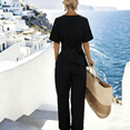 thumbnail image 4 of CIENVNSTG Two Piece Sets for Women Summer Short Sleeve Irregular Pleated Chic Top Wide Leg Pant Casual Trousers Female Outfit Office Suit Black L, 4 of 4