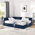thumbnail image 4 of Harper & Bright Designs Full Size Upholstered Daybed Frame with Drawers, Velvet L Shaped Corner Bed with Backrest and Armrests for Bedroom Living Room, Dark Blue, 4 of 15