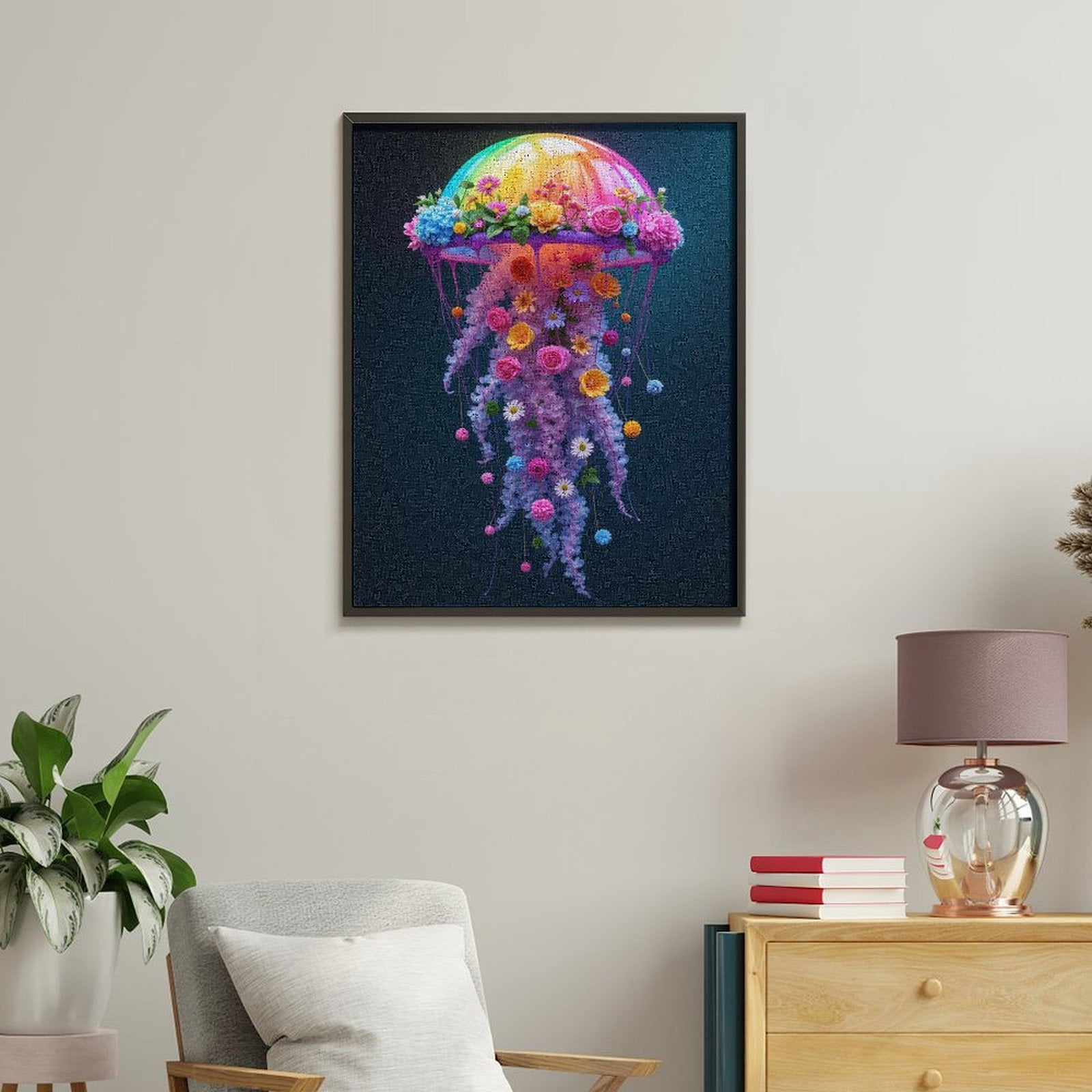 Paint By Numbers Kit for Adults Beginner - DIY Colorful Floral Jellyfish Art Canvas Painting Kits for Adults, Frameless Paint By Number for Adults for Home Wall Decor 16x20 Inch