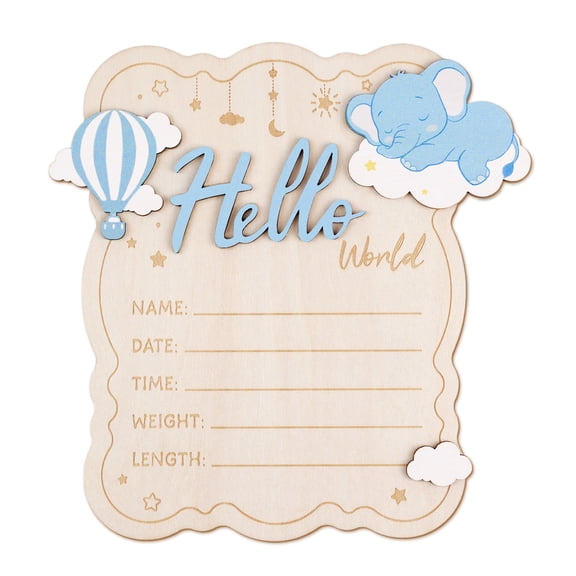 Sinekong Baby Announcement Sign, Wooden Hello World Newborn Signs Birth Announcement Sign for Baby Shower Hospital Nursery Newborn Boys and Girls