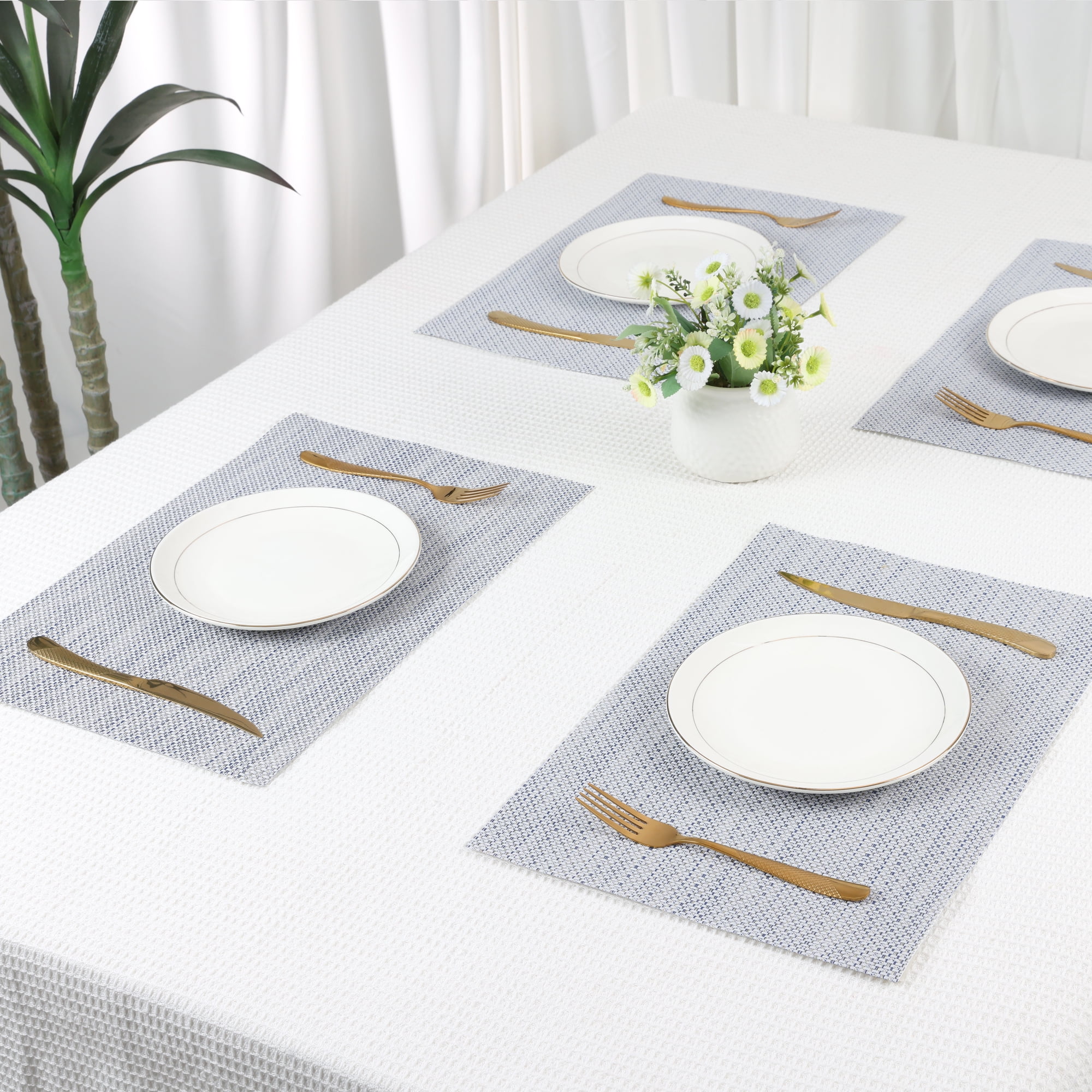 Unique Bargains Set of 6 Polyvinyl Chloride Solid Placemats Blue 18*12in