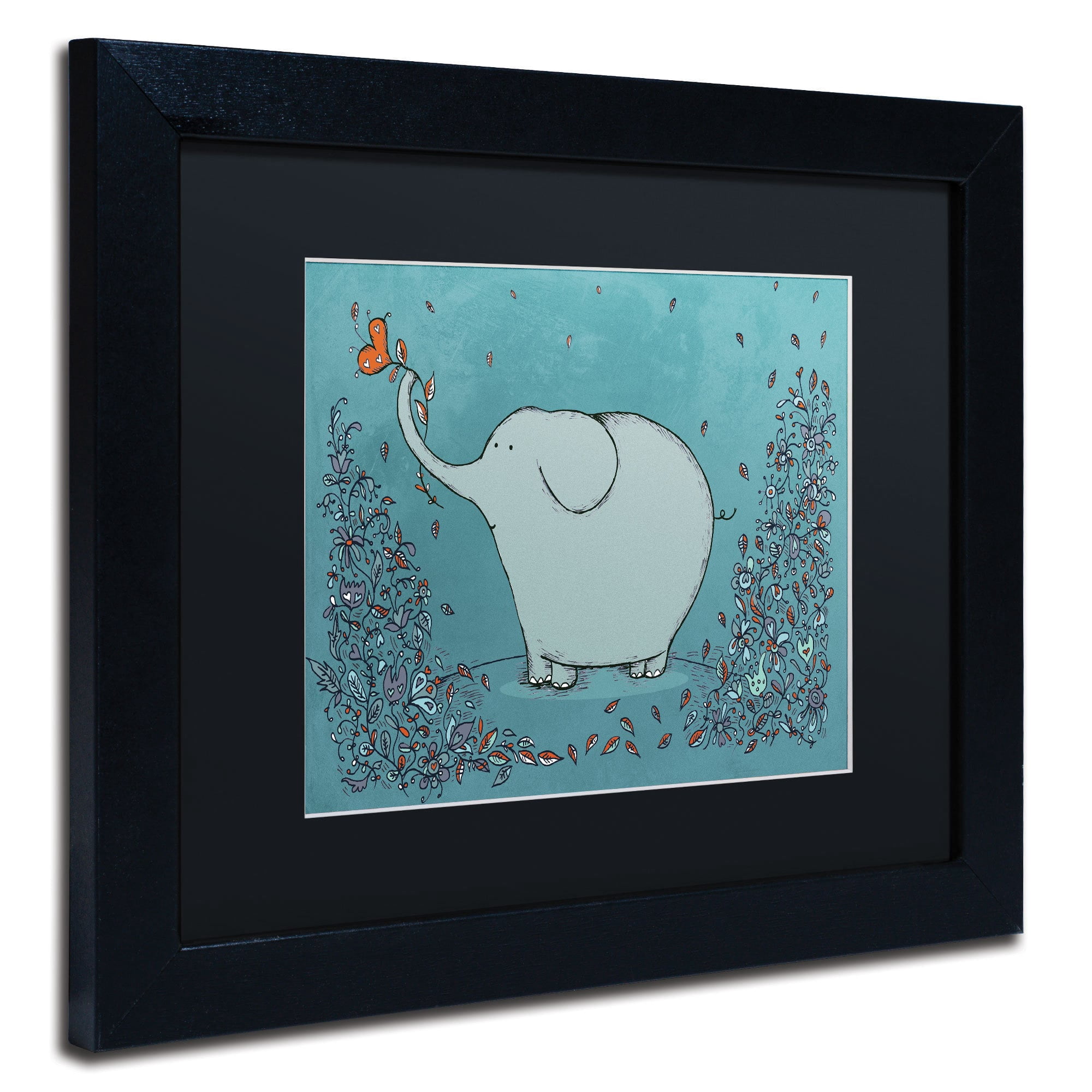 Trademark Fine Art "Garden Elephant" Canvas Art by Carla Martell, Black Matte, Black Frame