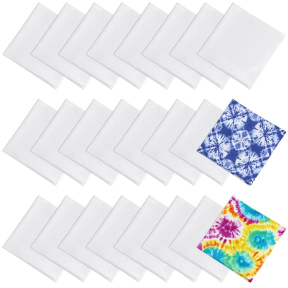 24PCS White Cotton Bandanas for Tie Dye, 20" x 20" Blank Handkerchiefs Bulk Set, Soft Reusable DIY Square Bandanas for Crafting, Art Projects, Headwear, Group Activities