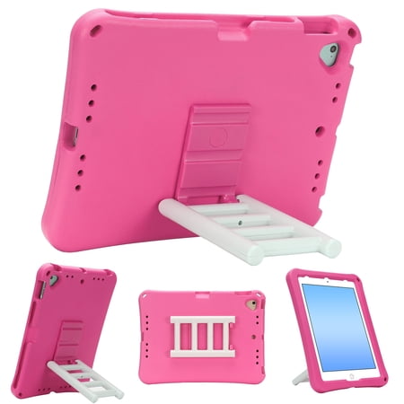 Decase Case for iPad 9.7 Inch 2018 2017,360° Rotate Stair Kickstand Hard Case Shockproof EVA Kids Tablets Protective Case Cover for iPad 9.7 inch (6th/5th Gen),Rose