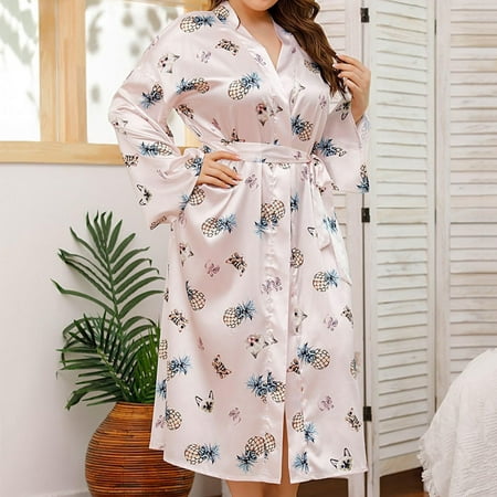 

YWDJ Plus Size Robe Pajamas for Women Robe Long Sleeve Loose Fit Fashion Printed Nightgown Tops Blouse Home Wear Towel Robe Fluffy Robe for Valentines Day Anniversary Wedding Honeymoon Pink XXXL