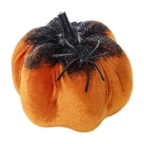 Flocking Pumpkin Ornaments Decoration, 3.9"X3.5"Black and Gold Glitter and Jewels Spider Pumpkin, Fall Halloween Thanksgiving Centerpiece, Wedding Centerpiece Decor(Orange)