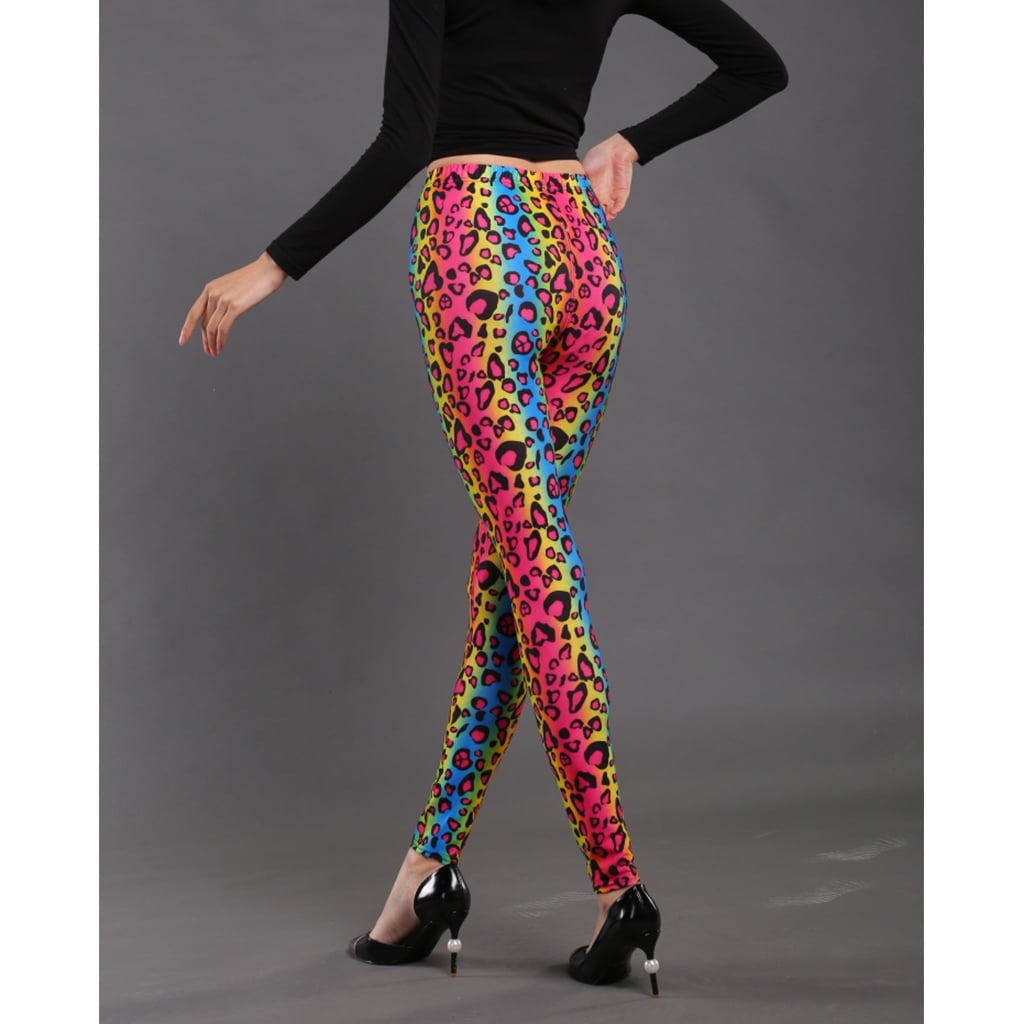 Women 80s Style Neon Leggings Zebra Leopard Print Slim Sports Yoga Fitness Pants 