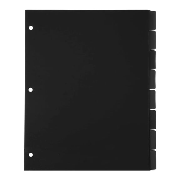 Letter Size 8 Tab PP Dividers 3 Hole Colorful Page Dividers Plastic Index Divider Sheets For 3 Ring File Paper Classification Classroom Black ZZyuan