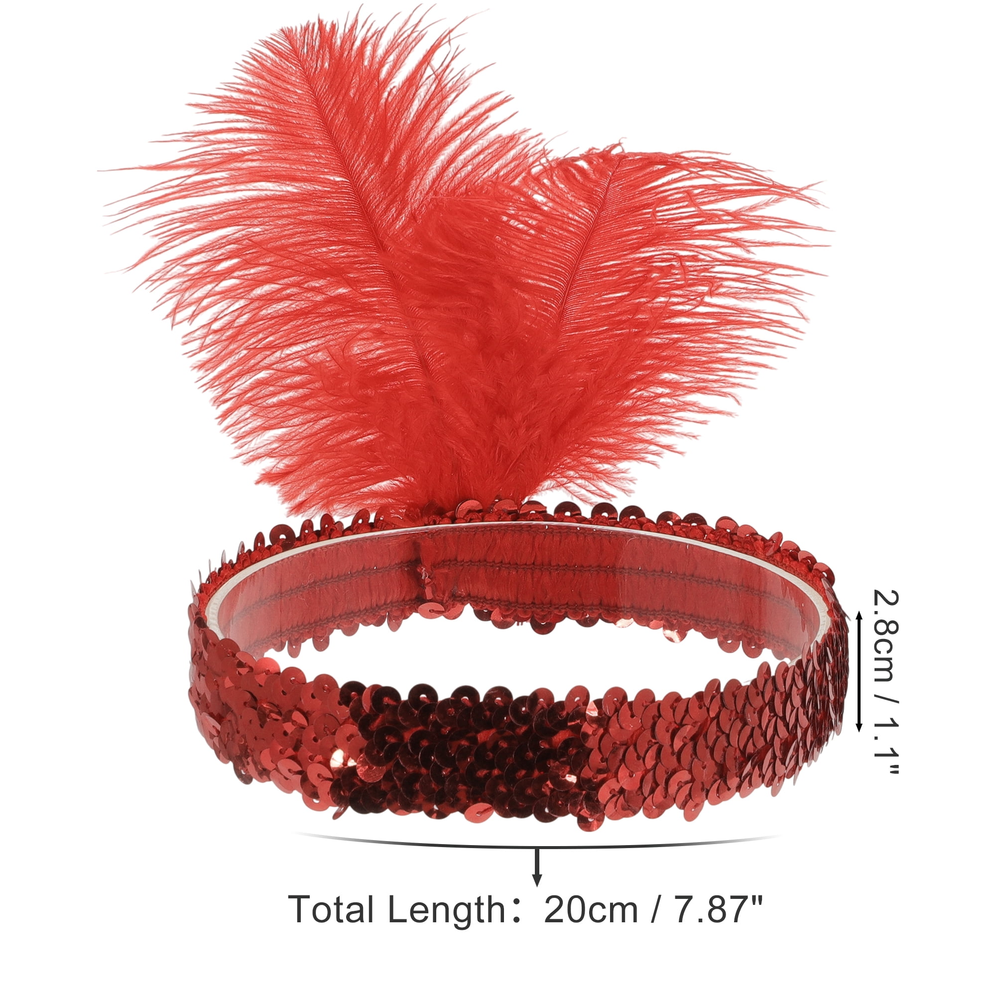 Unique Bargains Feathers Sequins Headbands 1 Pc Red